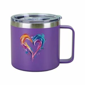 Purple Splash Heart-Design Insulated Travel Mug - 14oz New (A)